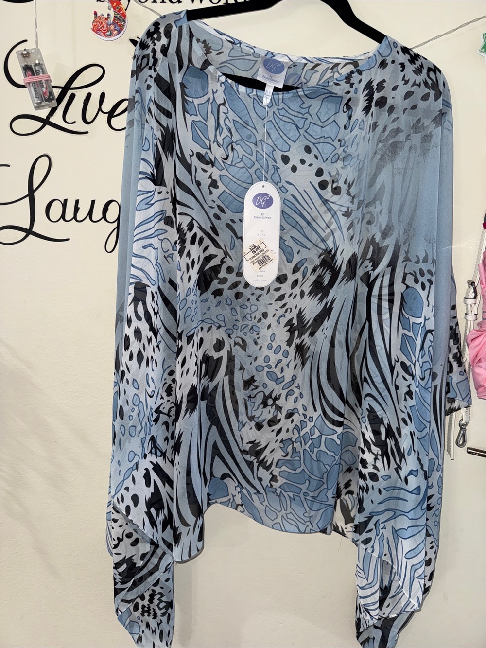 Diane Gilman Light Blue and Navy Abstract Print Blouse